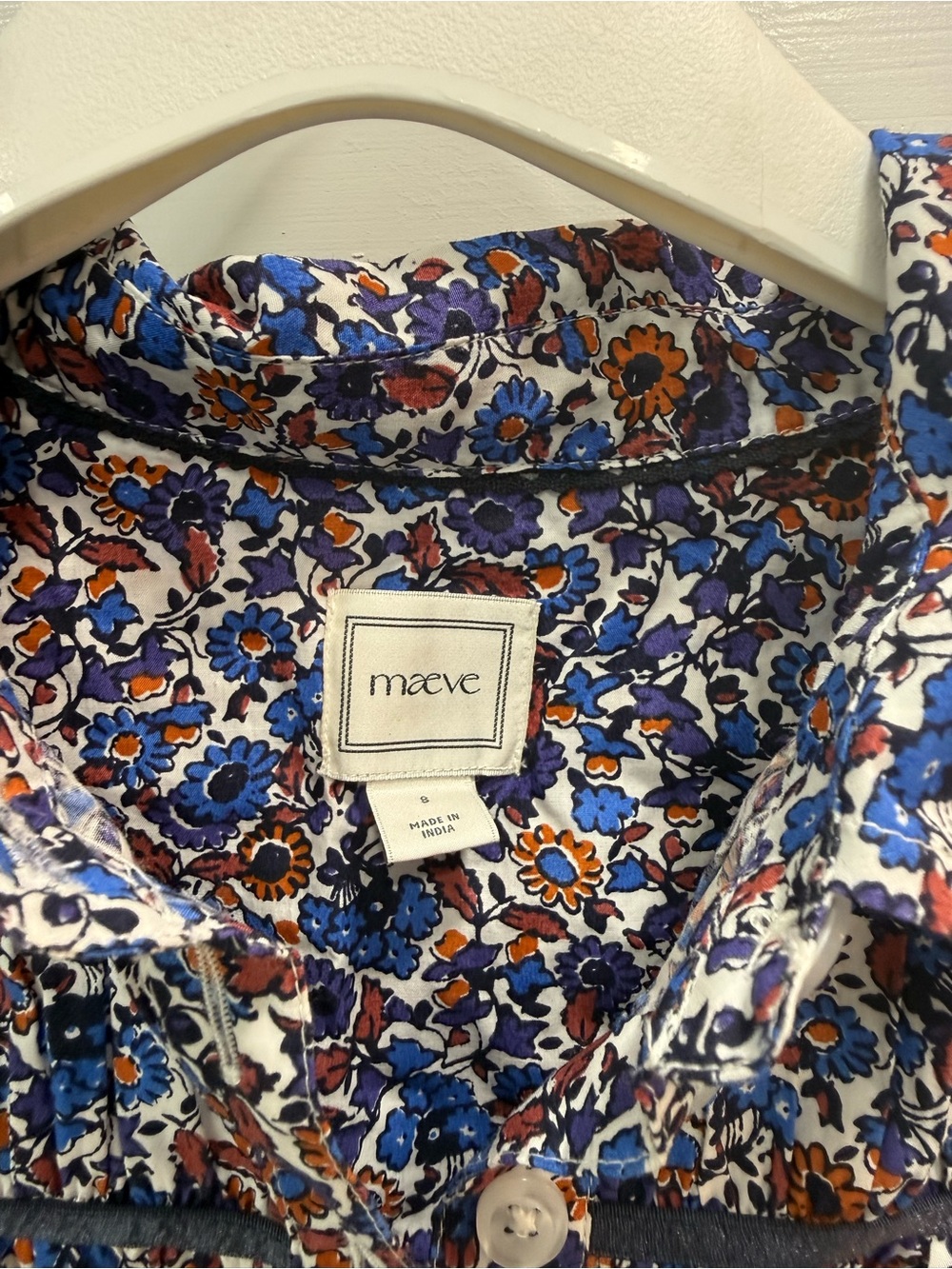 Maeve Floral Button-Front Blouse in Blue & Brown - Picture 3 of 4